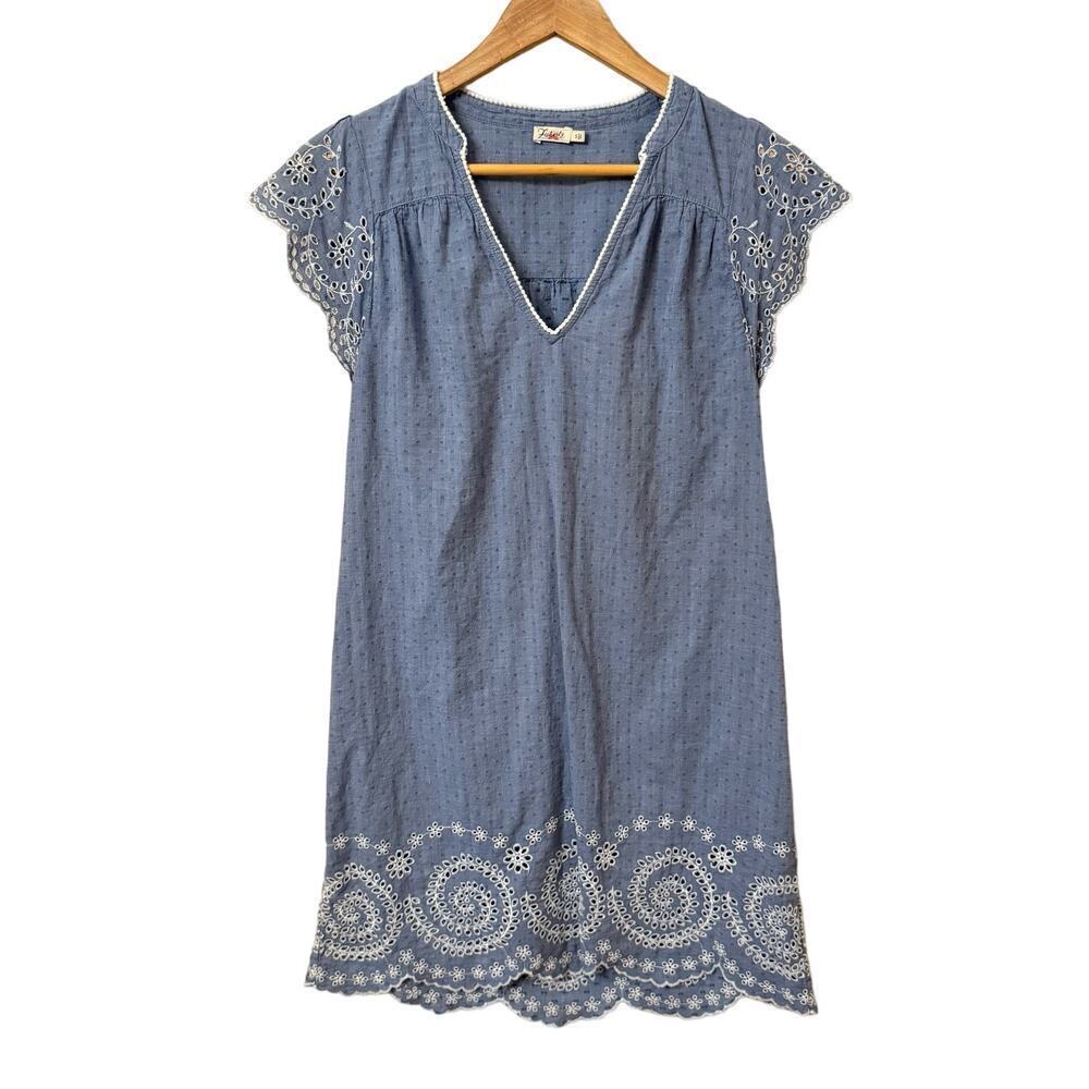 Faherty Aurora Eyelet Chambray Shift Dress Women's Size Small Cottage Boho